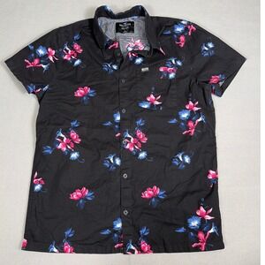 Hollister Epic Flex Mens Large Black‎ Floral Short Sleeve Button Down Shirt